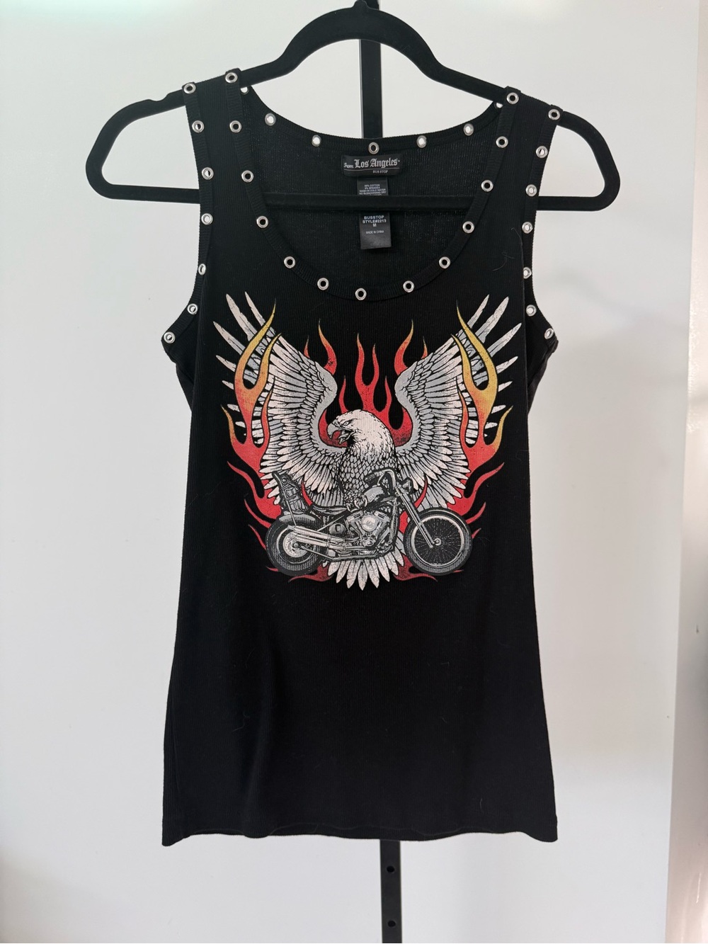 Black Studded Eagle Graphic Tank Top